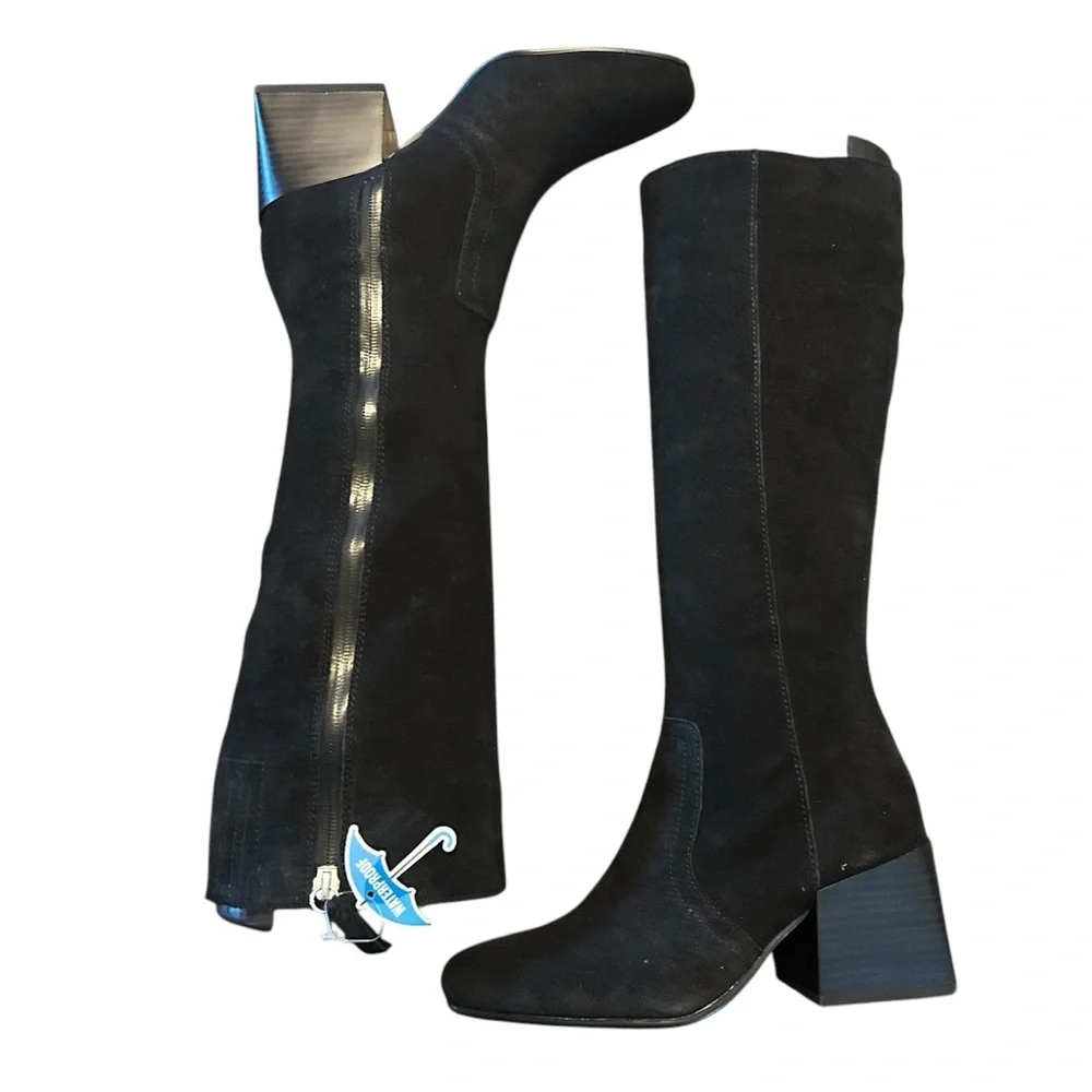 Aqua college Tori Black Waterproof Suede Square Toe Knee High Boots NEW Size 5.5 - Picture 8 of 10